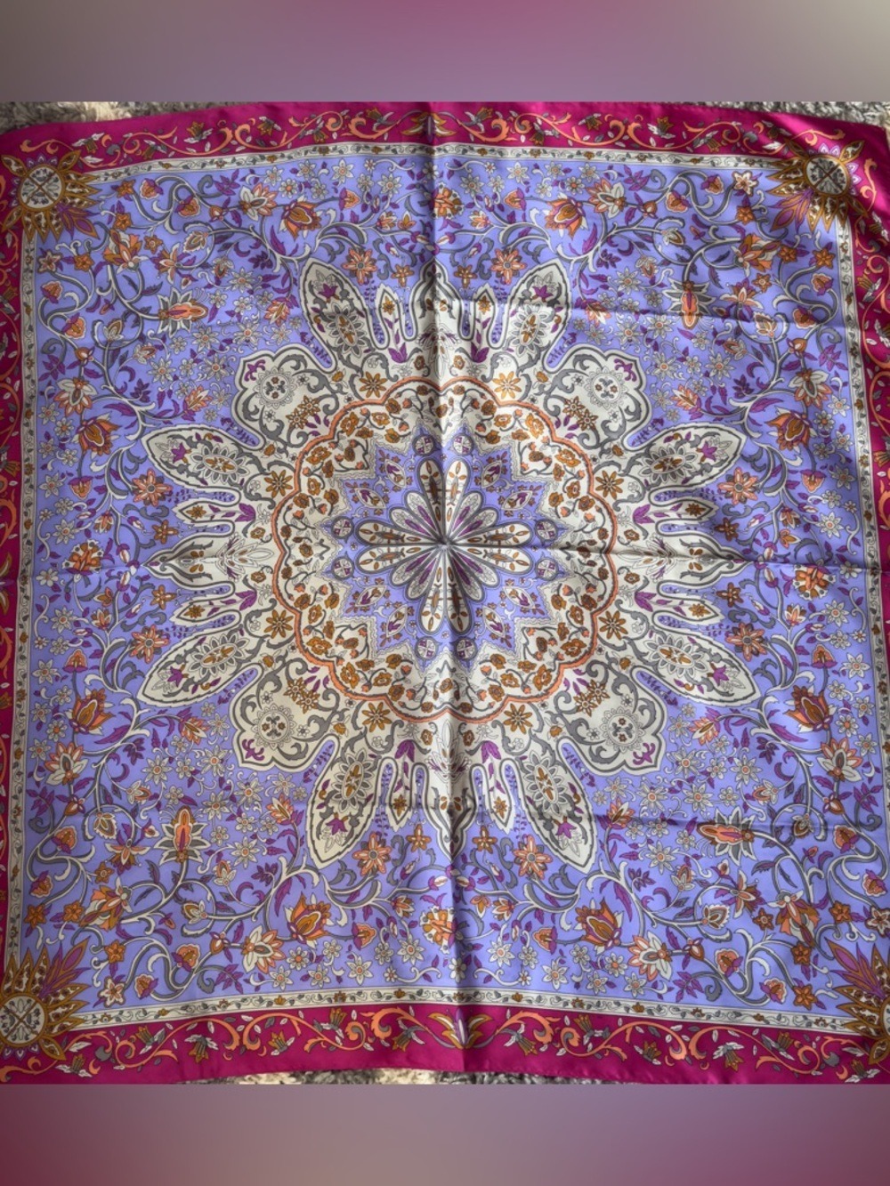 Silk-Feel Floral Paisley Scarf in Purple and Fuchsia - Picture 3 of 9